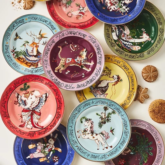 Anthropologie Taychamaythakool 12 Days Christmas Dessert  Plate  Golden Rings - Picture 2 of 2
